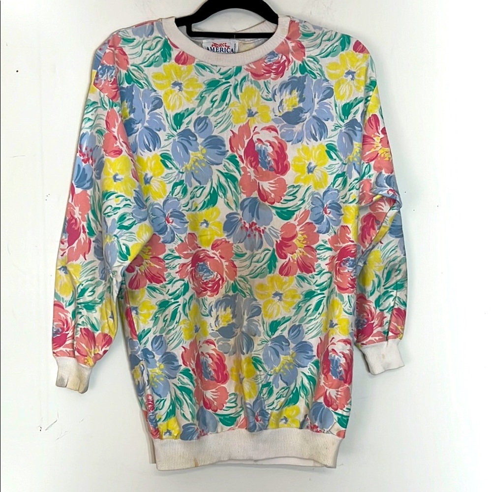 🌞 Project America Vintage Long Sleeve Crew Neck bright floral Sweater